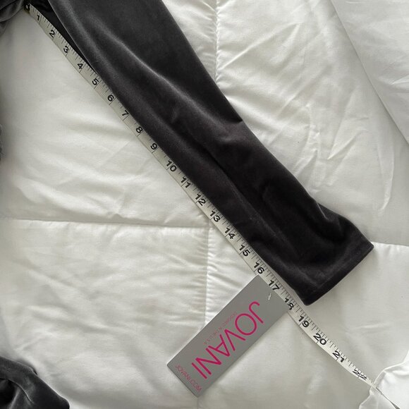 Jovani Women's Charcoal Velvet Jumpsuit Mesh Plunging V-Neckline Long Sleeve 8 - Picture 5 of 11